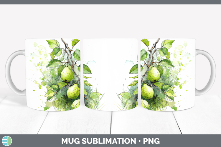 Pear Fruit Sketch Mug Wrap Sublimation Design