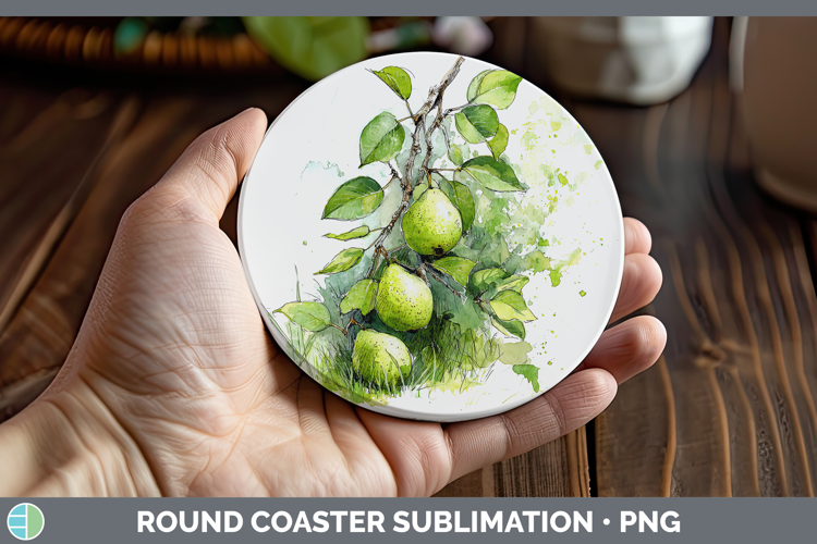 Pear Fruit Sketch Round Coaster Sublimation Design
