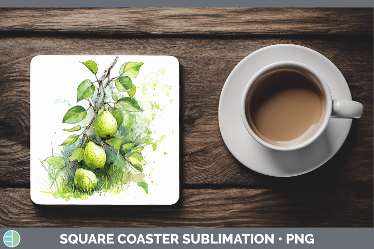 Pear Fruit Sketch Square Coaster Sublimation Design