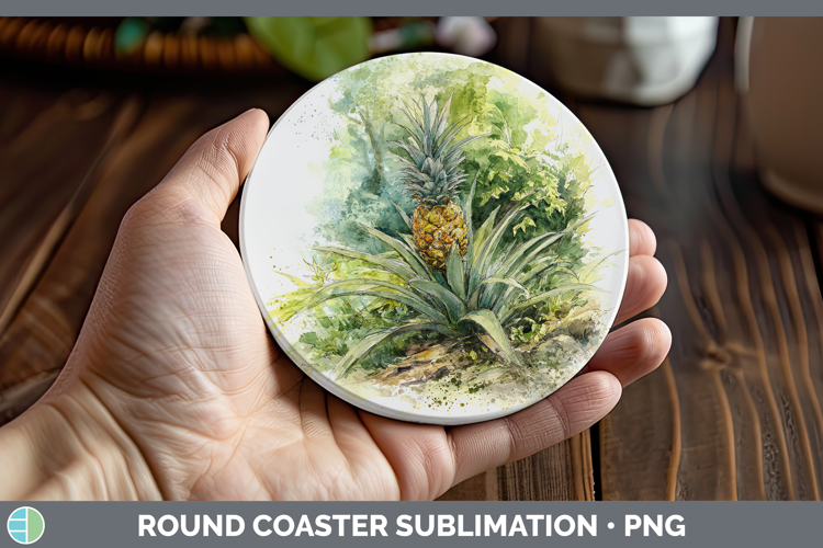 Pineapple Fruit Sketch Round Coaster Sublimation Design