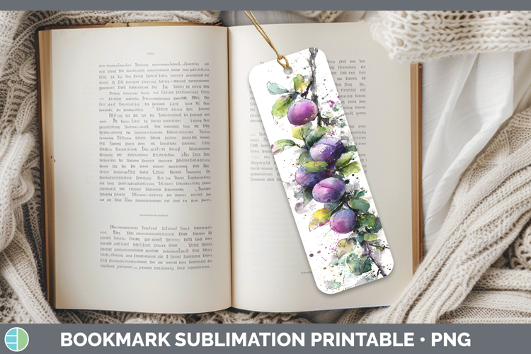 Plum Fruit Sketch Bookmark Sublimation Design
