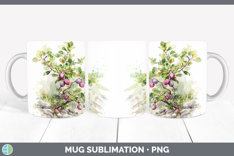 Plum Fruit Sketch Mug Wrap Sublimation Design