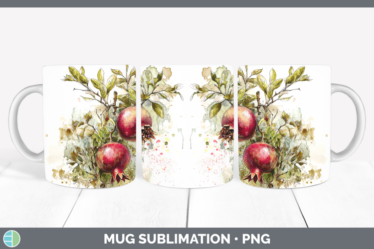Pomegranate Fruit Sketch Mug Wrap Sublimation Design