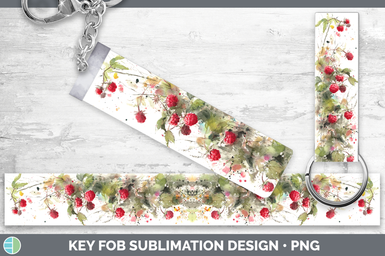 Raspberries Fruit Sketch Key Fob Sublimation Design