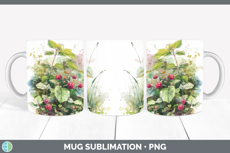 Raspberries Fruit Sketch Mug Wrap Sublimation Design