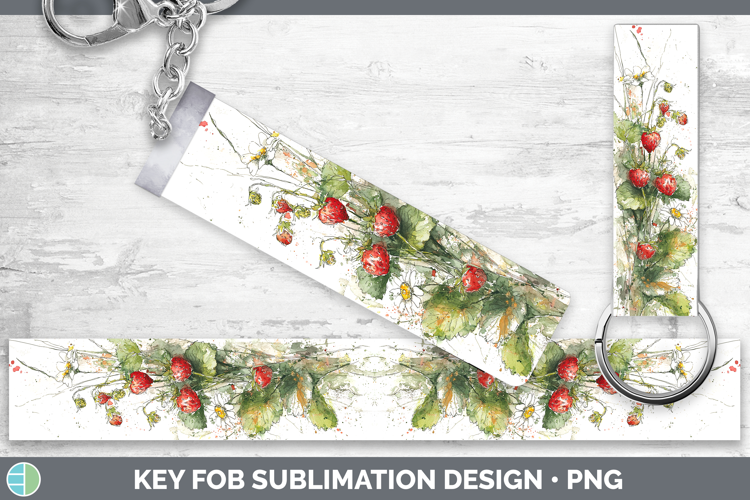 Strawberries Fruit Sketch Key Fob Sublimation Design