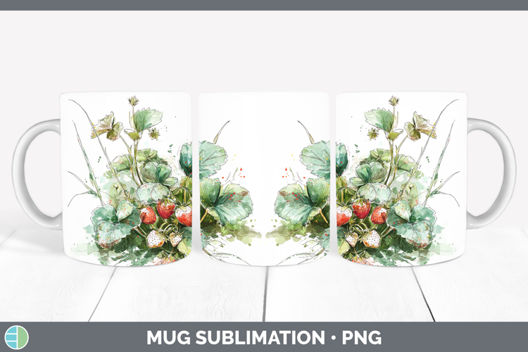 Strawberries Fruit Sketch Mug Wrap Sublimation Design