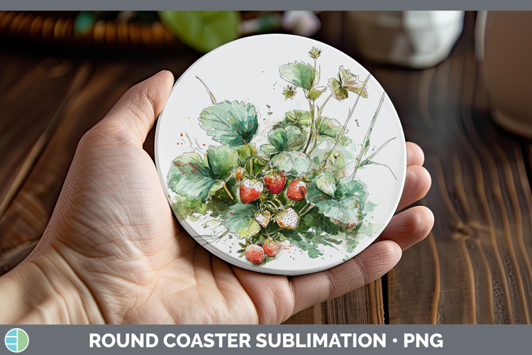 Strawberries Fruit Sketch Round Coaster Sublimation Design