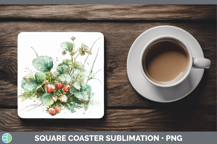 Strawberries Fruit Sketch Square Coaster Sublimation Design
