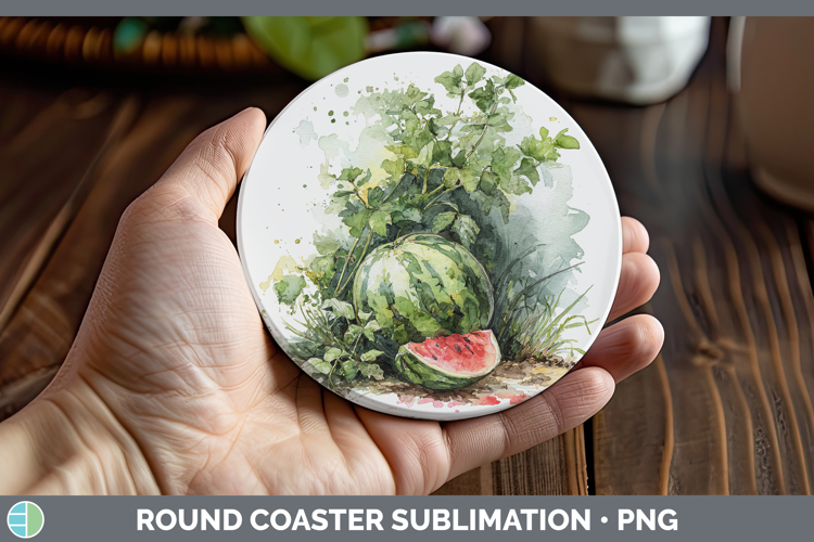 Watermelon Fruit Sketch Round Coaster Sublimation Design