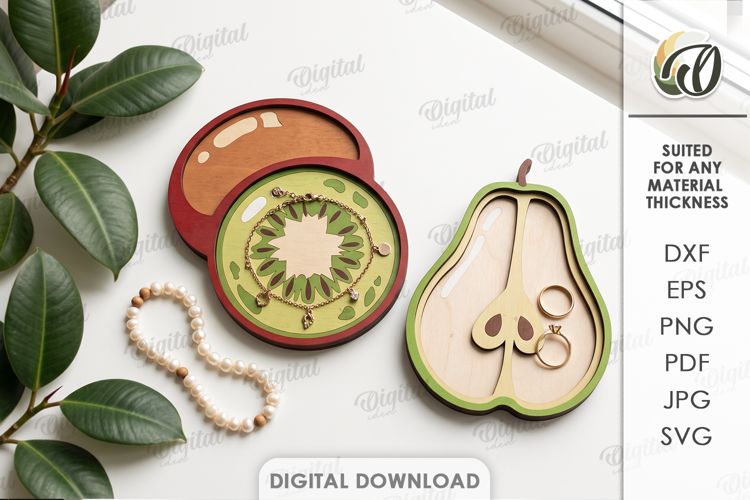 Kiwi and Pear Trinket Dishes Laser Cut. Jewelry Dish SVG