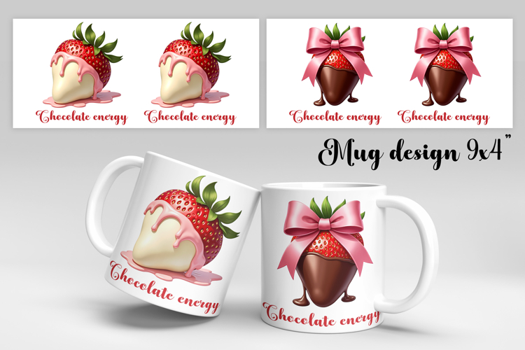 Chocolate fruit mug wrap | Strawberry mug design PNG