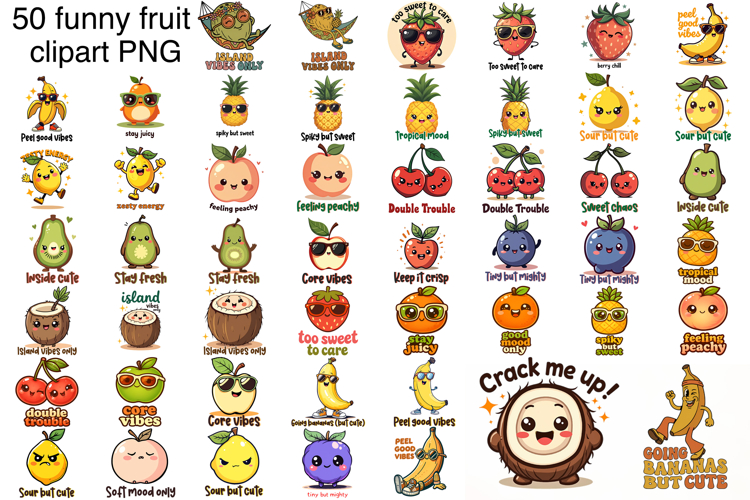 Groovy fruit sublimation bundle | Retro fruit clipart PNG example image 1