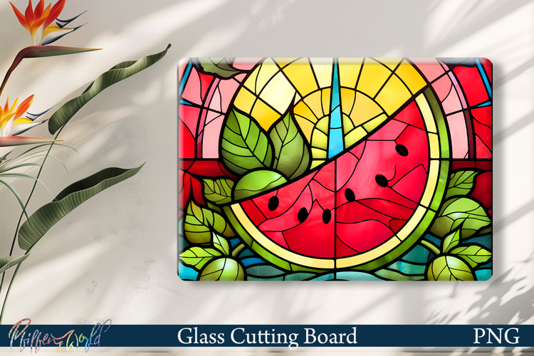 Glass Cutting Board Design | Stained Glass watermelon example image 1