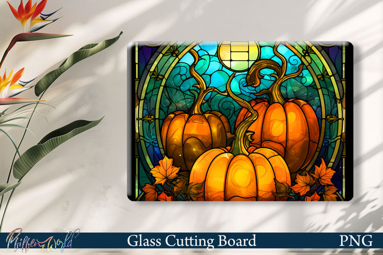 Glass Cutting Board Design | Stained Glass Pumpkin example image 1