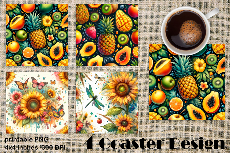 Summer fruits and berries square coaster SUBLIMATION