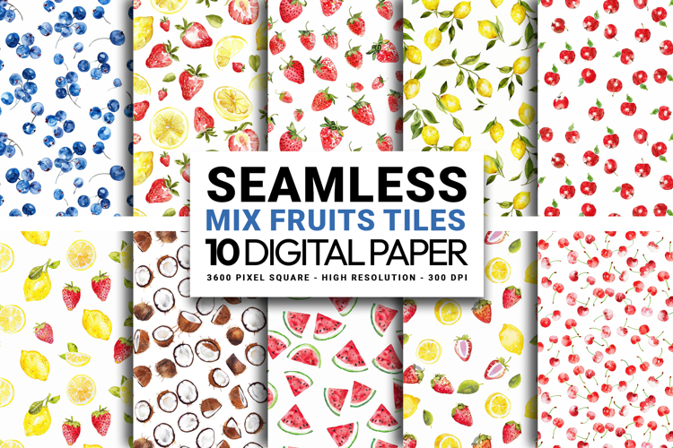 Seamless Mix Fruit Patterns Digital Paper Pack