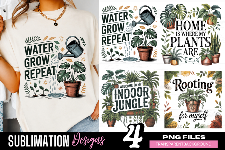 indoor jungle png, water grow repeat, houseplant png, plant