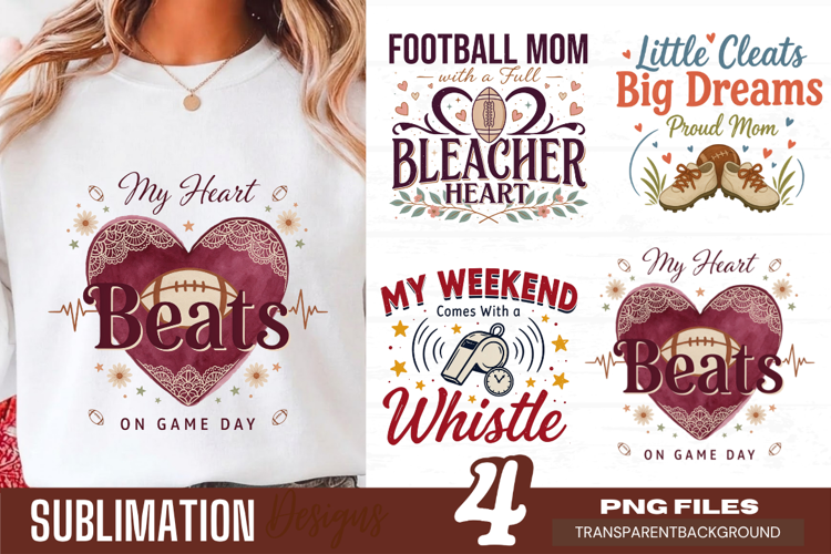 my heart beats on game day, football mom png, sports mom png