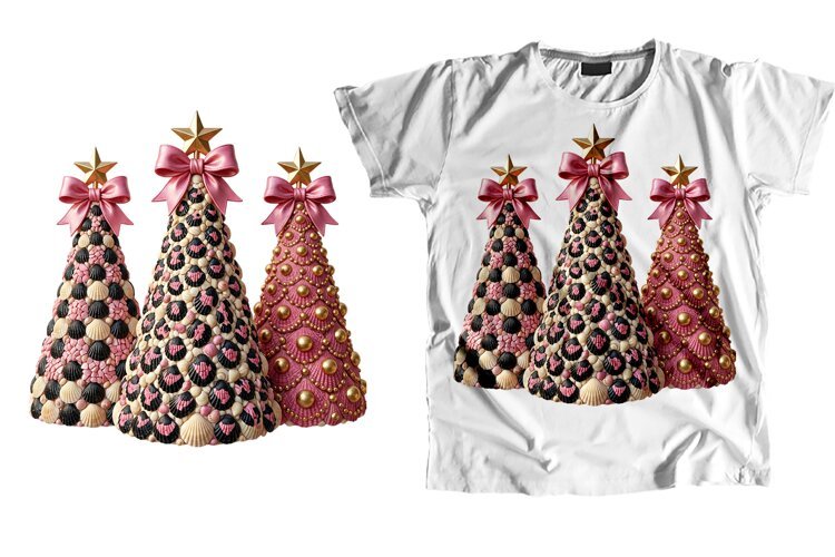Pink Leopard Seashell Christmas Trees Shirt PNG