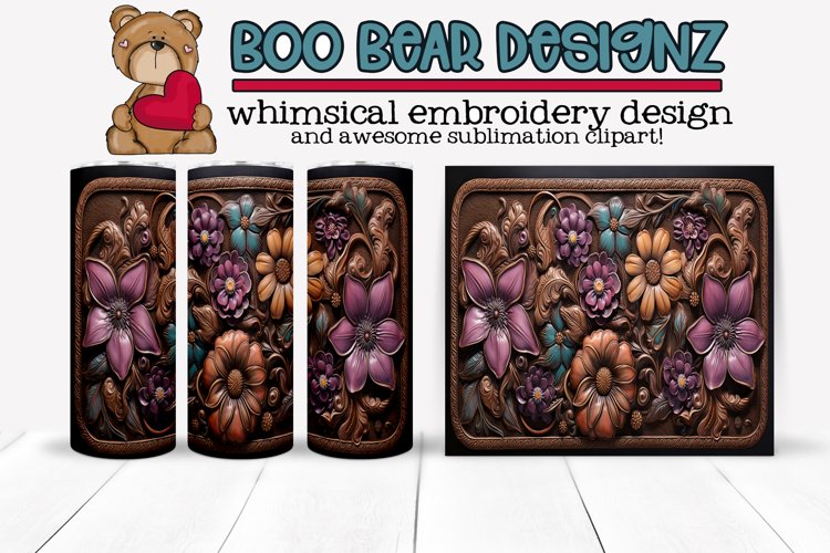 3D Tooled Leather Sublimation tumbler wrap