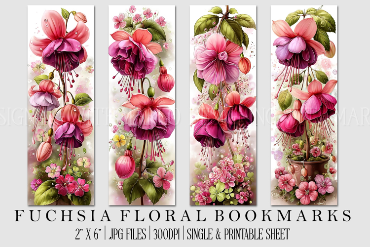 Fuchsia Bookmark, Floral Bookmark Printable, Pink Flower, s2