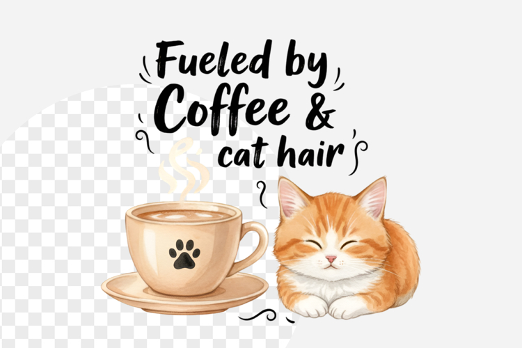 Fueled by coffee and cat hair png