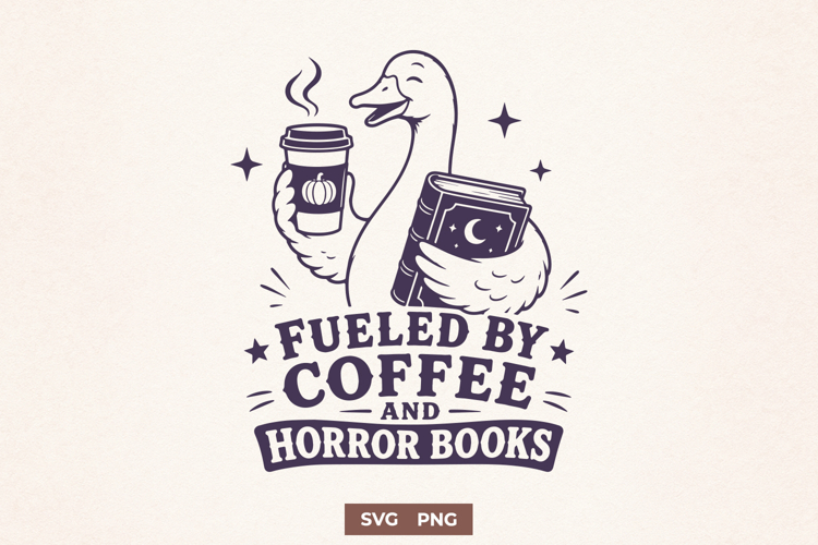 Fueled by Coffee and Horror Books SVG PNG, Funny Cozy Horror