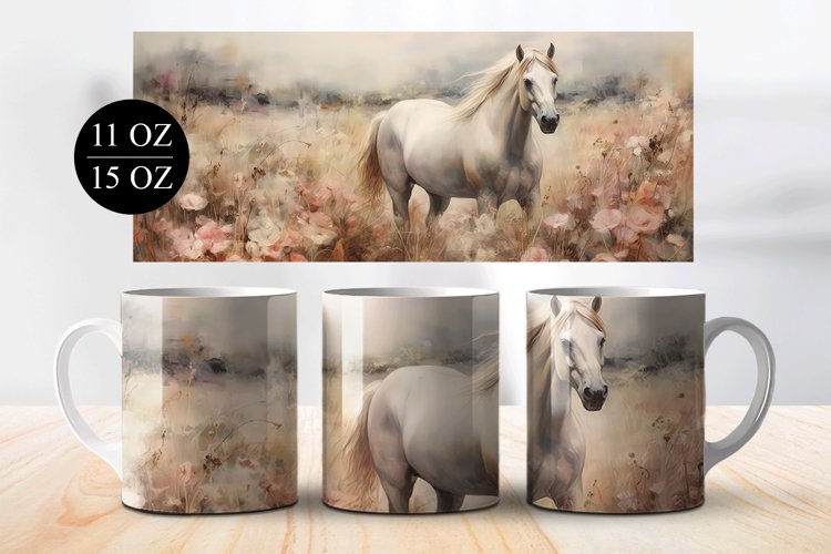 Wild Horse in Field Coffee Mug Wrap Sublimation Design example image 1