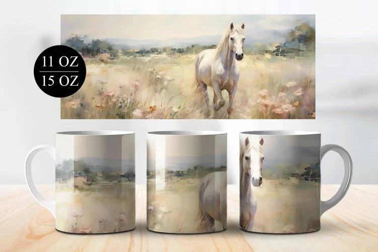 Rustic Equestrian Coffee Mug Wrap Sublimation Design