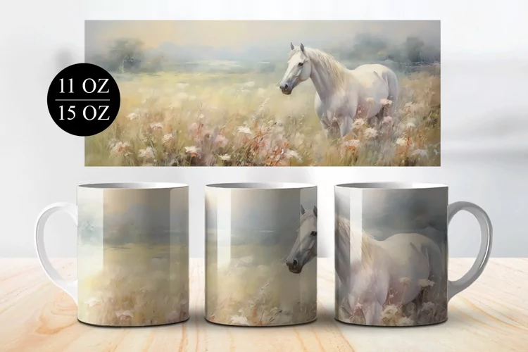 Beautiful Horse Coffee Mug Wrap Sublimation Design
