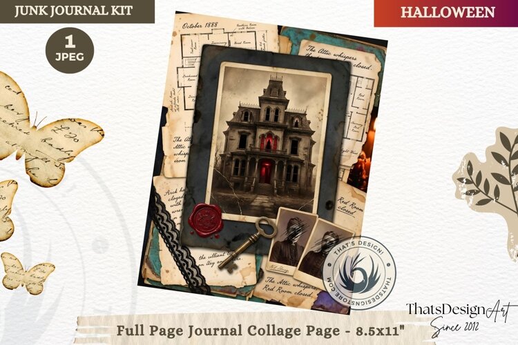 Gothic Haunted House Halloween Junk Journal collage page example image 1