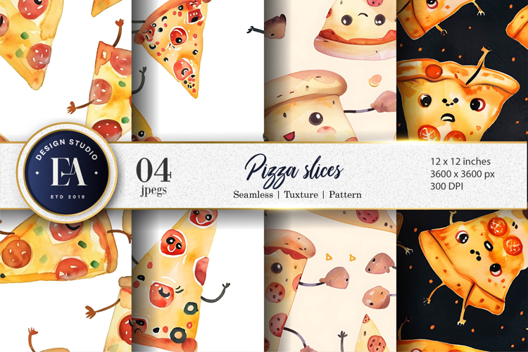 Fun Watercolor Pizza Slice Print for Crafts Digital Papers