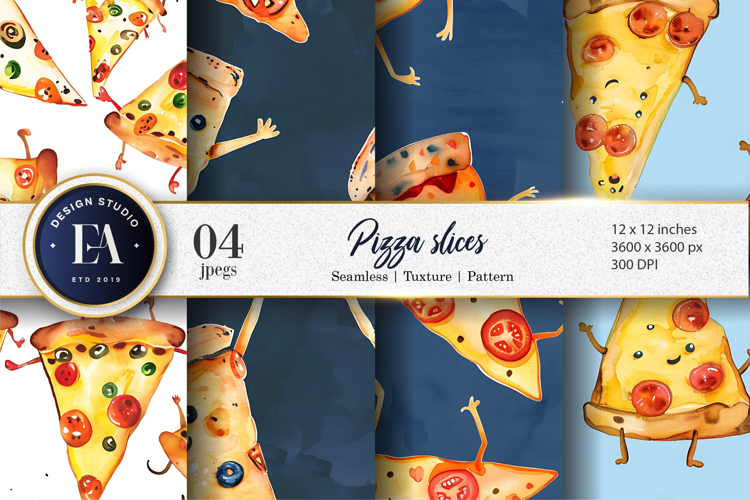 Hand-Painted Watercolor Pizza Slice Design Digital Papers