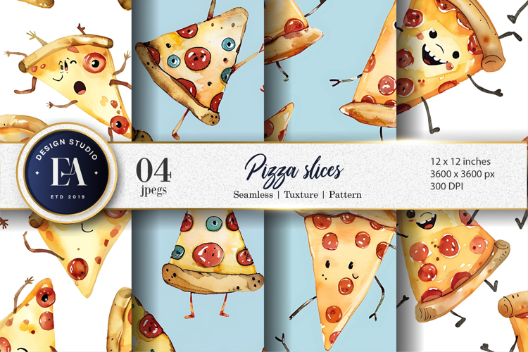 Hand-Painted Watercolor Pizza Slice Design Digital Papers