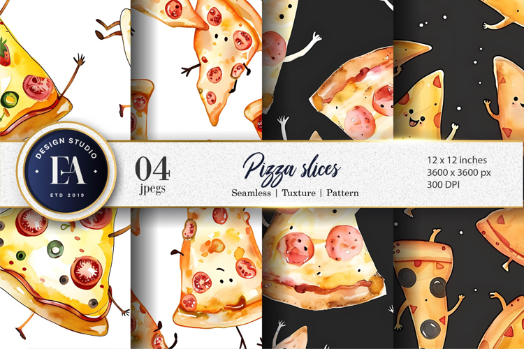 Fun Watercolor Pizza Slice Print for Crafts Digital Papers