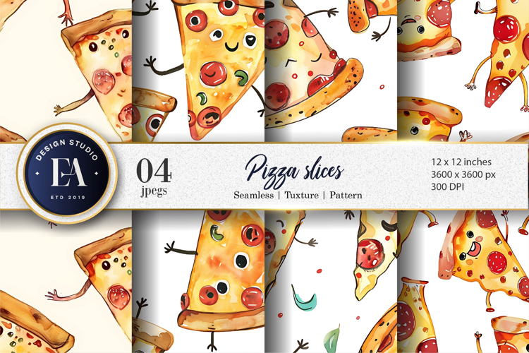 Fun Watercolor Pizza Slice Print for Crafts Digital Papers