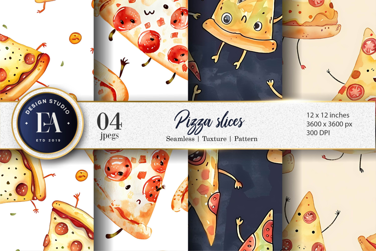 Hand-Painted Watercolor Pizza Slice Design Digital Papers