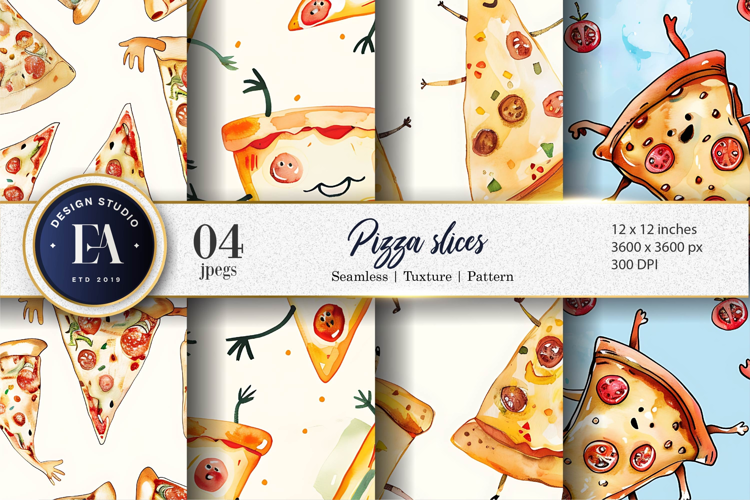 Hand-Painted Watercolor Pizza Slice Design Digital Papers