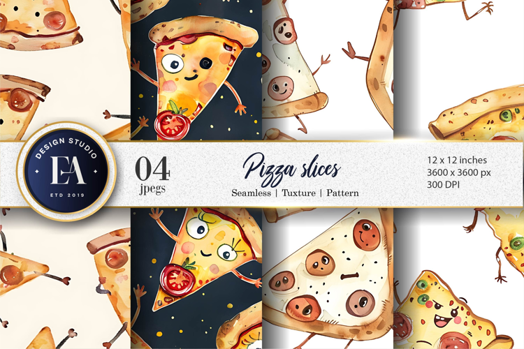 Hand-Painted Watercolor Pizza Slice Design Digital Papers