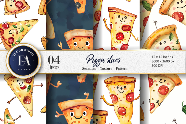 Fun Watercolor Pizza Slice Print for Crafts Digital Papers