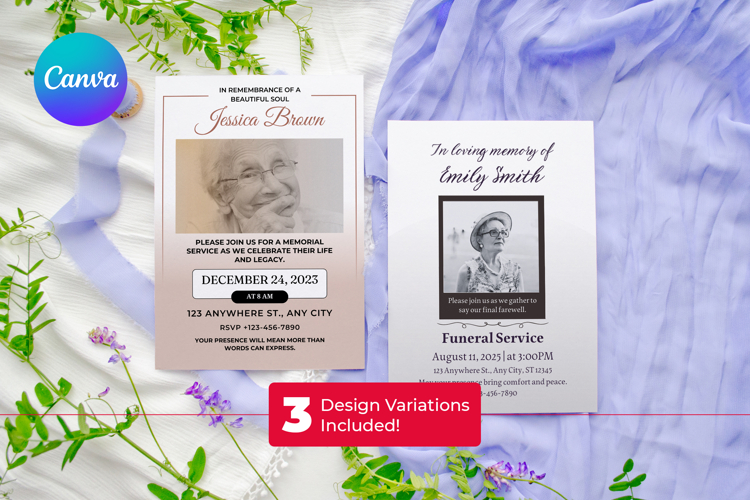 Editable Funeral Invitation Canva Template
