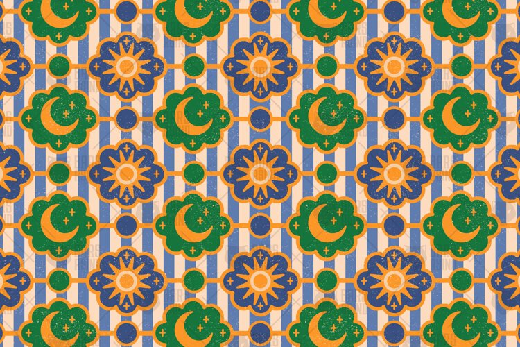Sun and Moon Pattern - FunHaus Retro Celestial Design example image 1