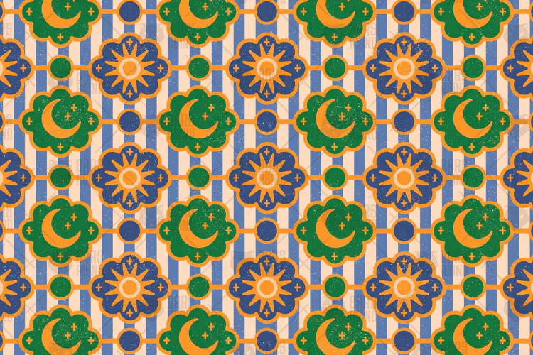 Sun and Moon Pattern - FunHaus Retro Celestial Design
