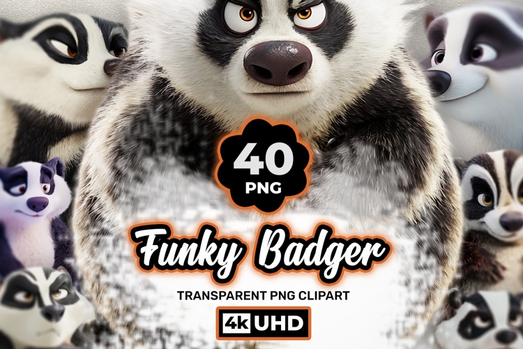 Funky Badger | 40 PNG Cute Badger Clipart Transparent Bundle