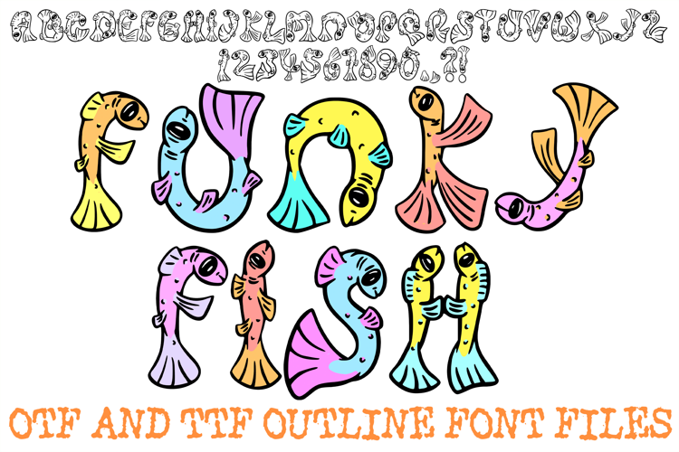 Funky Fish Alphabet Lettering Font Cartoon ABC OTF Type