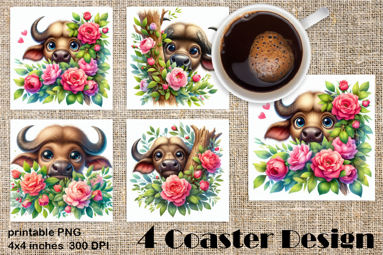 Funny africa animal Coaster Sublimation |Lion in roses