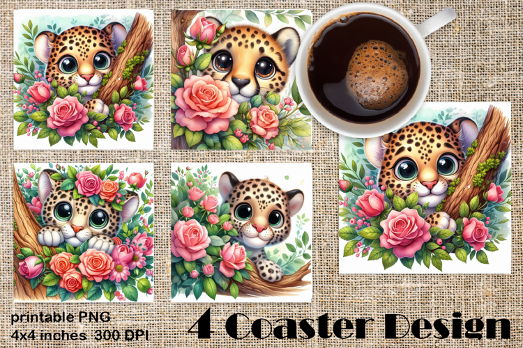 Funny africa animal Coaster Sublimation |Leopard in roses