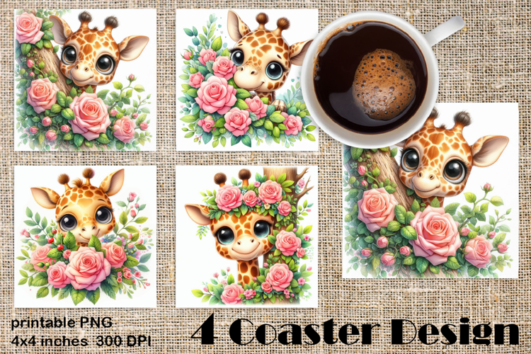 Funny africa animal Coaster Sublimation |Giraffe in roses