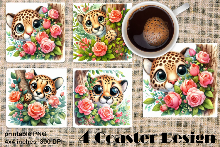 Funny africa animal Coaster Sublimation |Leopard in roses